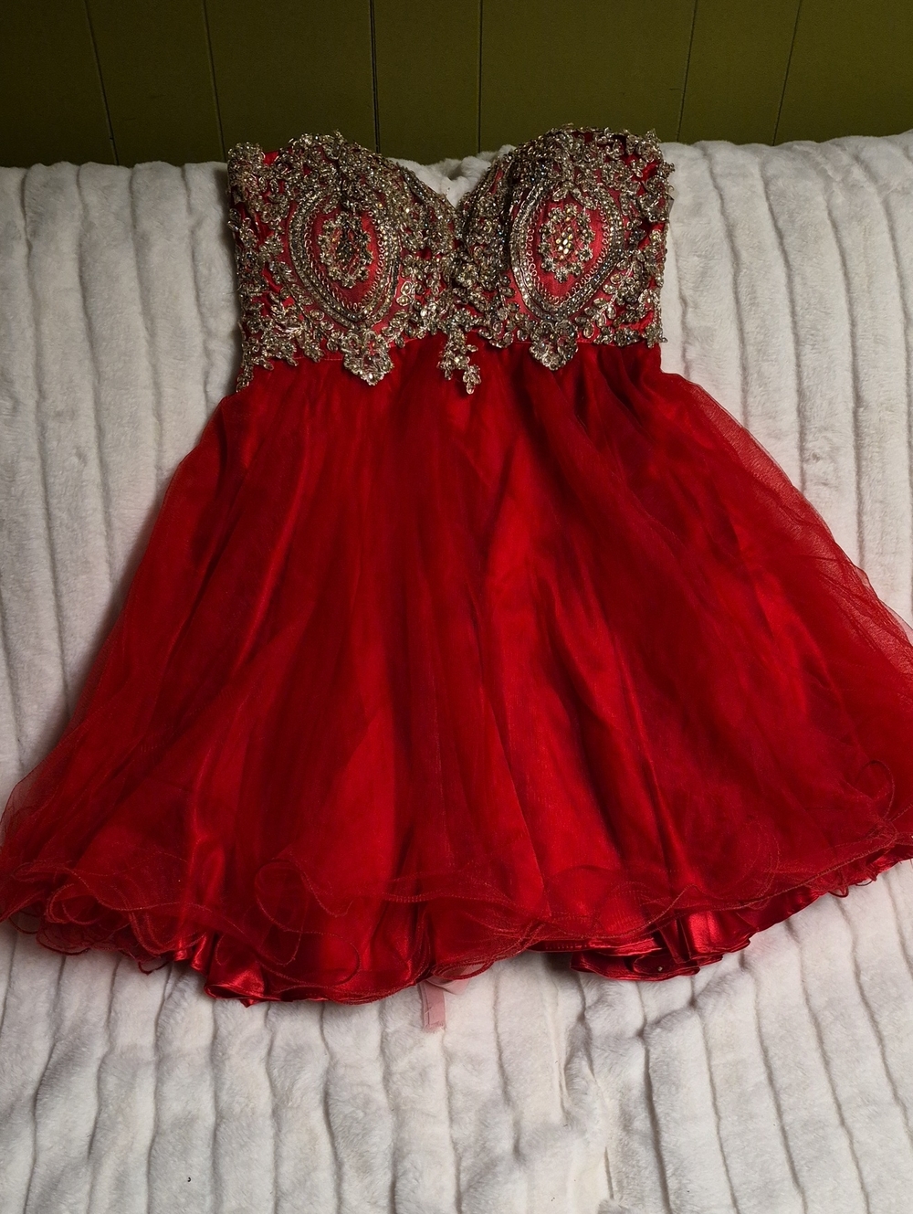 Aria Red Tulle Party Dress with Gold Beaded Bodice